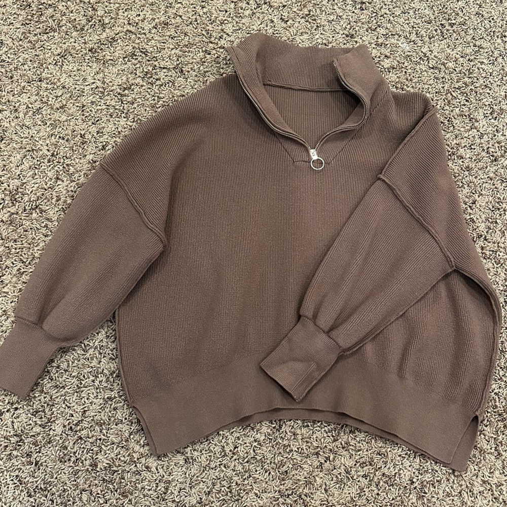 Brown 1/4 Zip Pullover Sweater